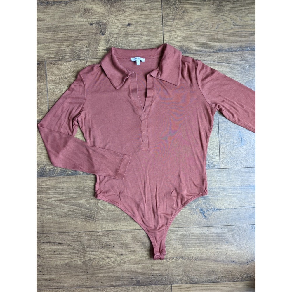 Reiss Womens‎ M Lucia Long Sleeve Collared V Neck Bodysuit Polo Shirt